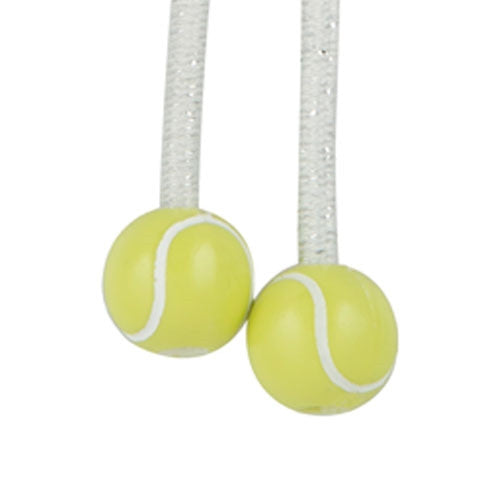 Sporteez sliding ponytail holder with tennis ball charms on silver elastic cord