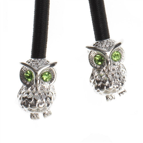 Silver Owl Crystal Accent Charms on Black Elastic Cord with Silver-tone Pulleez clasp