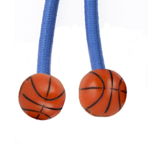 Sporteez sliding ponytail holder with basketball charms on blue elastic cord