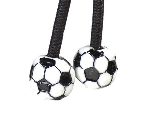 Sporteez sliding ponytail holder with soccer ball charms on black cord