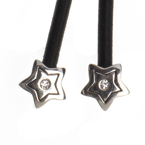Silver Star Crystal Accent Charms on Black Elastic Cord with Silver-tone Pulleez clasp